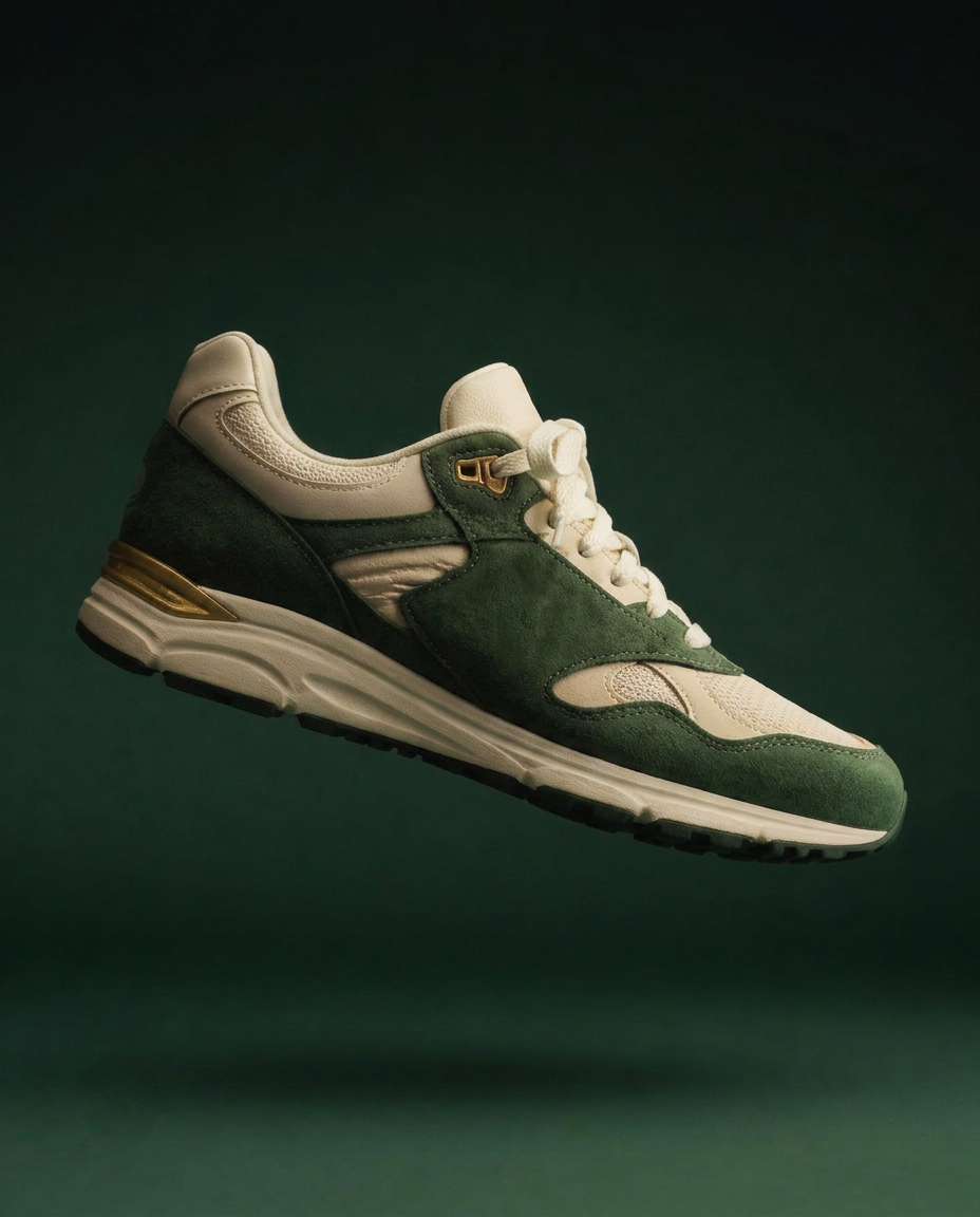 KEDSA Motion 01 — ivory and bottle green premium sneaker