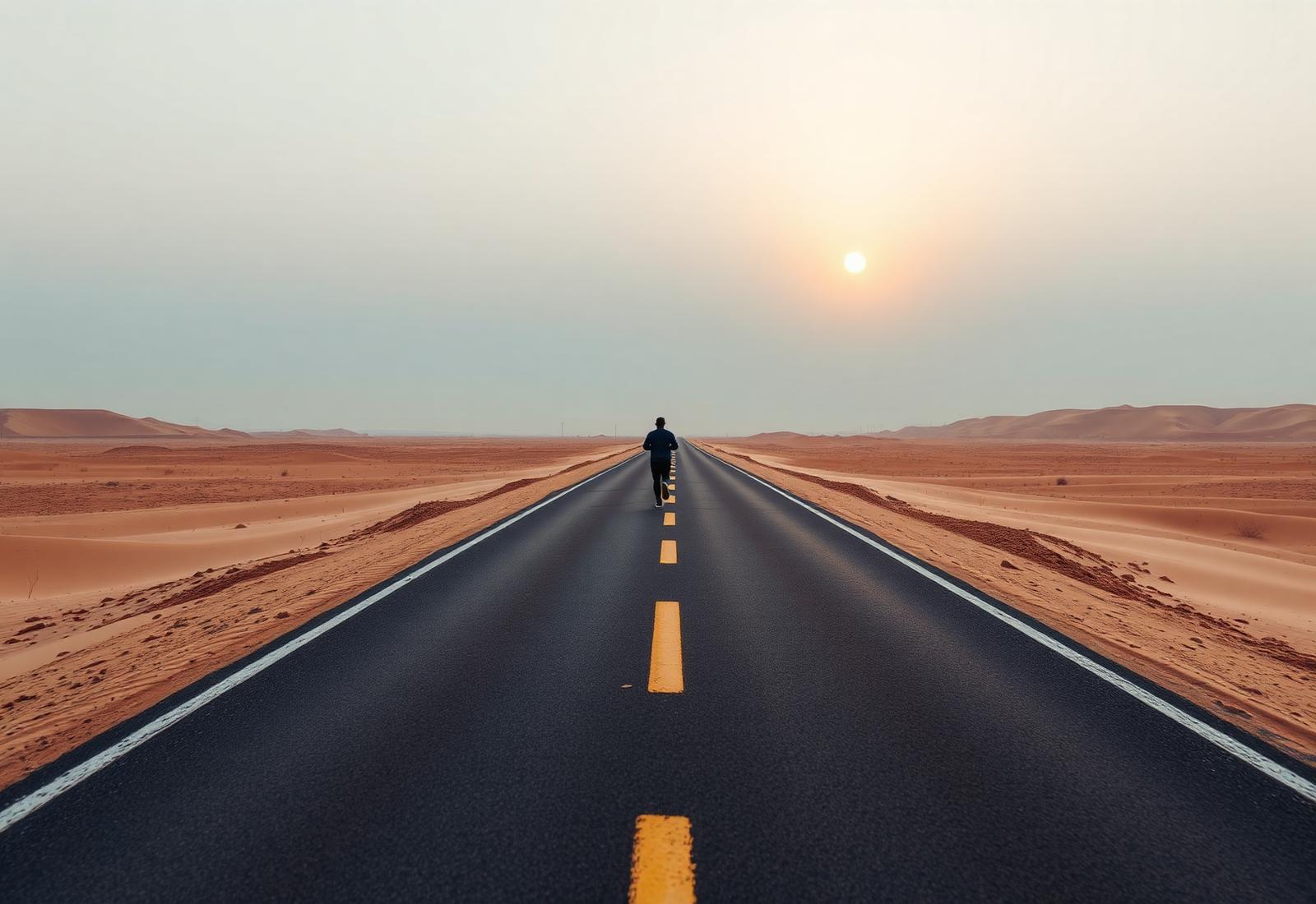 Desert road at sunrise near Riyadh